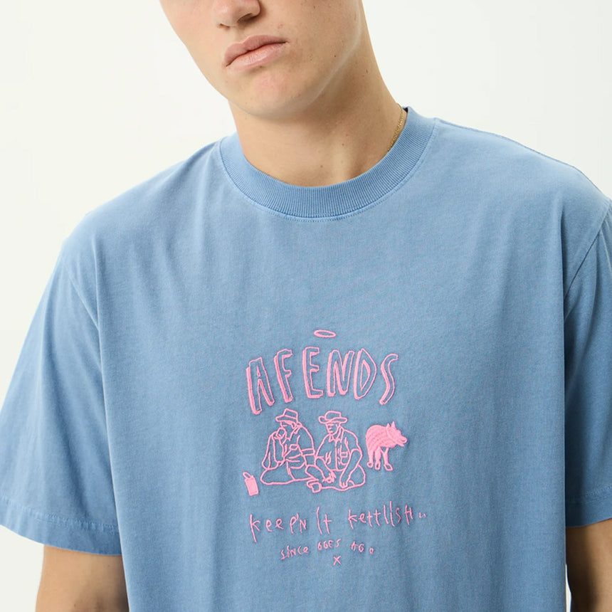 AFENDS Camp Fire Recycled Boxy Tee - Washed Slate Blue
