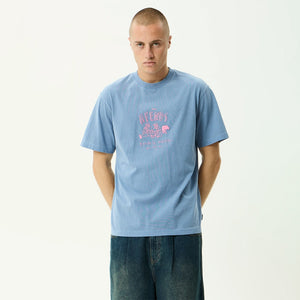 AFENDS Camp Fire Recycled Boxy Tee - Washed Slate Blue