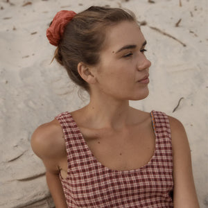 AFENDS Capricorn Seersucker Midi Dress - Burgundy/Beige Check