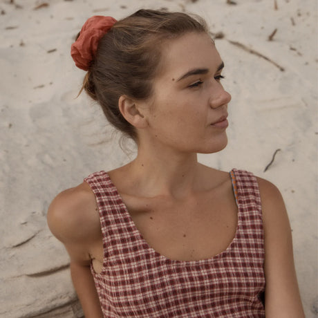 AFENDS Capricorn Seersucker Midi Dress - Burgundy/Beige Check