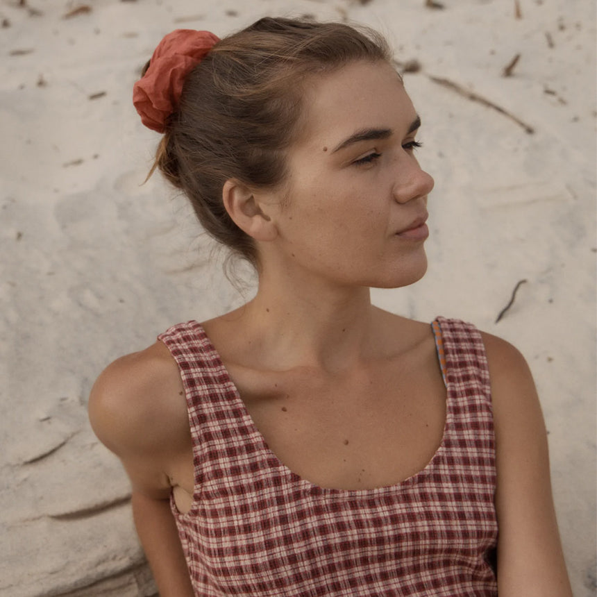 AFENDS Capricorn Seersucker Midi Dress - Burgundy/Beige Check