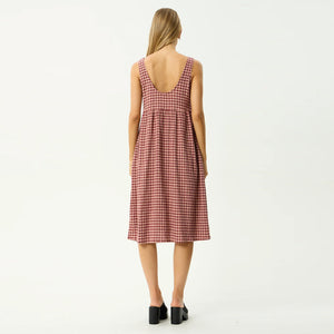 AFENDS Capricorn Seersucker Midi Dress - Burgundy/Beige Check