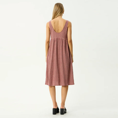 AFENDS Capricorn Seersucker Midi Dress - Burgundy/Beige Check