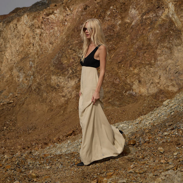 AFENDS Charlotte Maxi Dress - Biscuit/Black