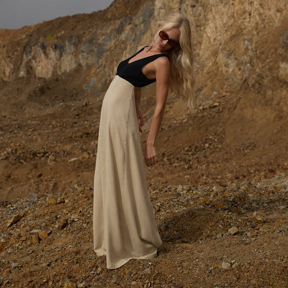 AFENDS Charlotte Maxi Dress - Biscuit/Black