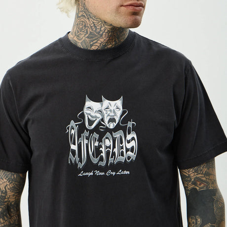 AFENDS Cry Later Retro Fit Tee - Stone Black