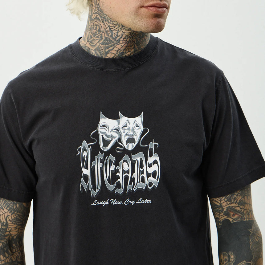 AFENDS Cry Later Retro Fit Tee - Stone Black