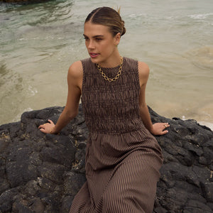 AFENDS Cyrus Maxi Dress - Coffee Stripe