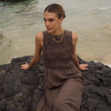AFENDS Cyrus Maxi Dress - Coffee Stripe
