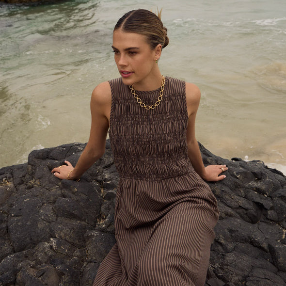 AFENDS Cyrus Maxi Dress - Coffee Stripe