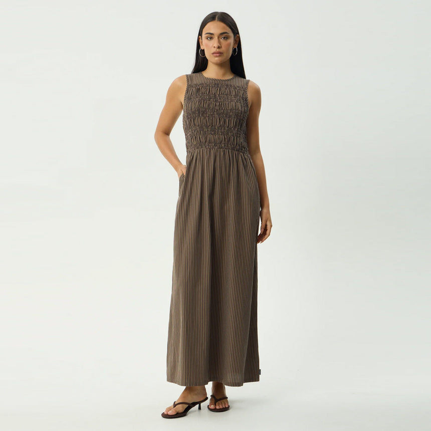 AFENDS Cyrus Maxi Dress - Coffee Stripe