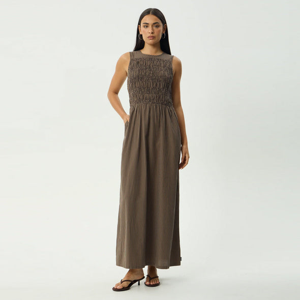 AFENDS Cyrus Maxi Dress - Coffee Stripe