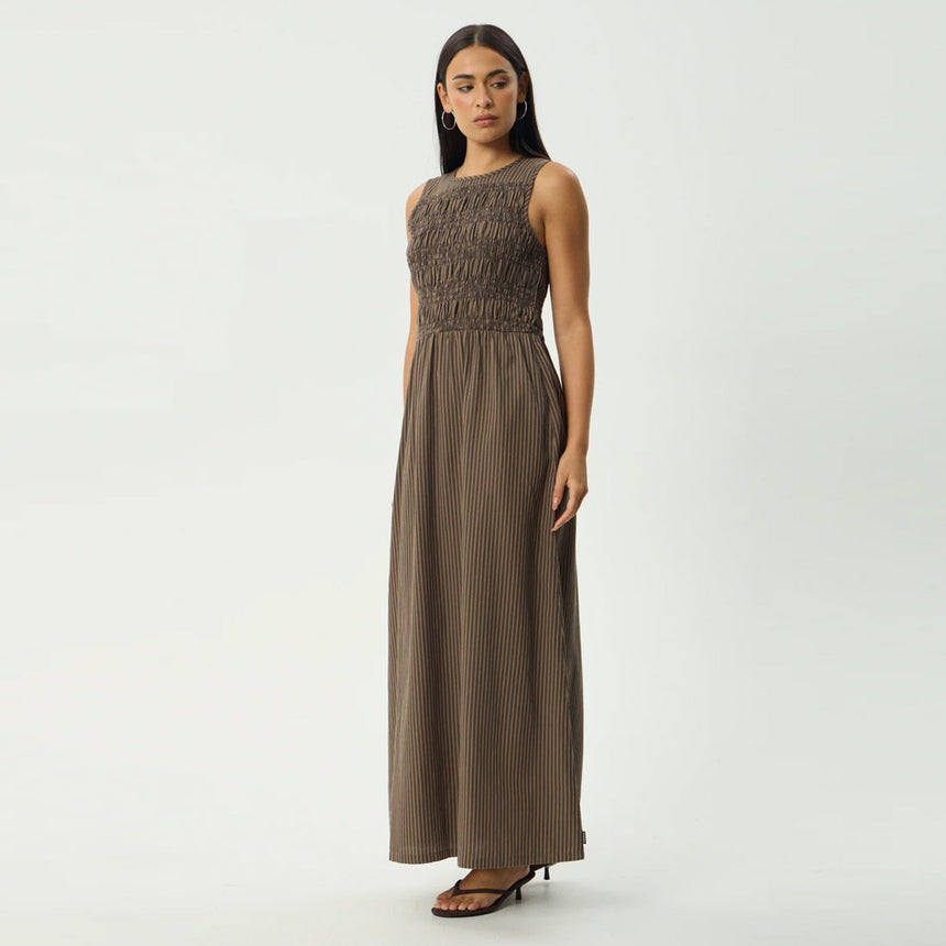 AFENDS Cyrus Maxi Dress - Coffee Stripe