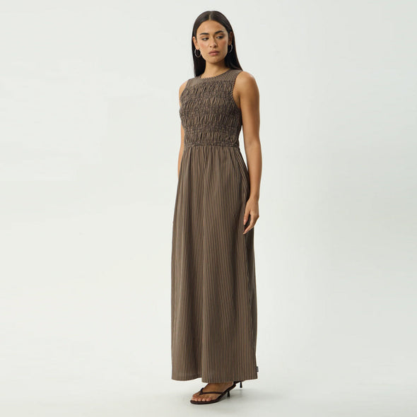 AFENDS Cyrus Maxi Dress - Coffee Stripe