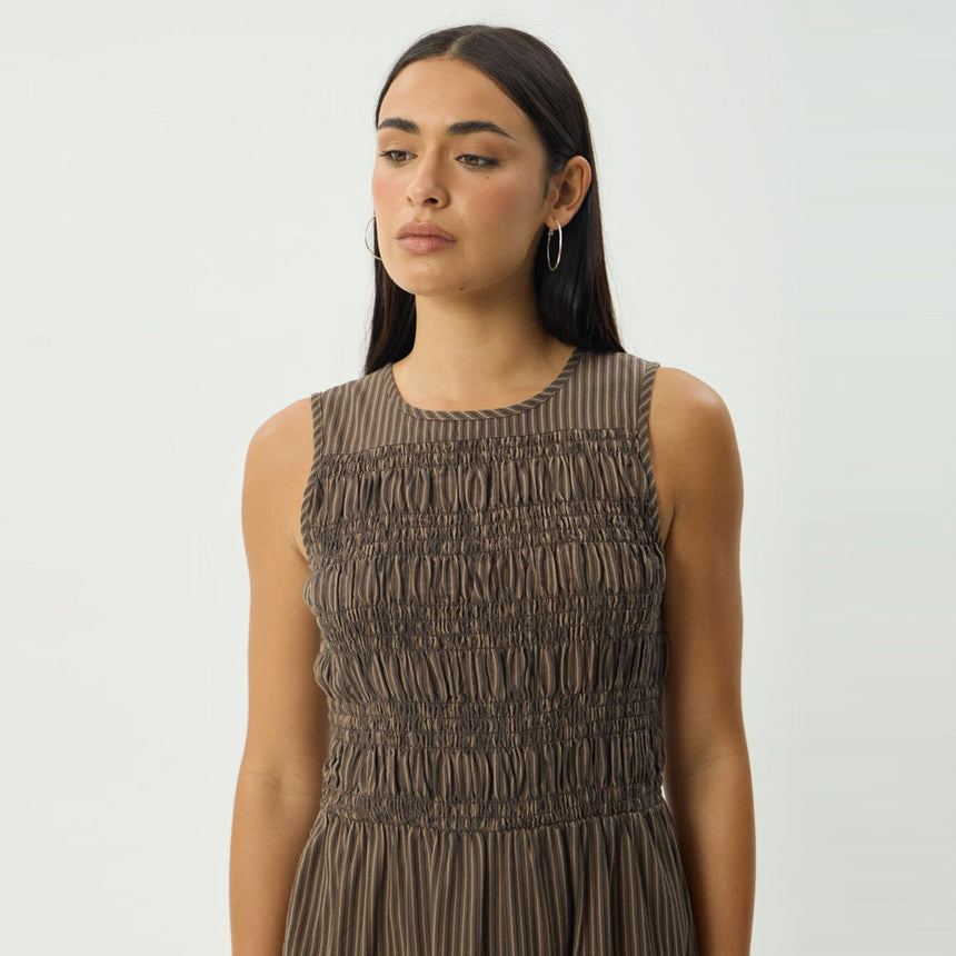 AFENDS Cyrus Maxi Dress - Coffee Stripe