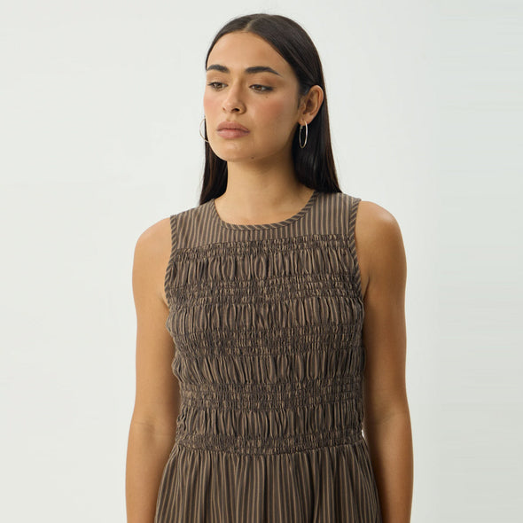 AFENDS Cyrus Maxi Dress - Coffee Stripe