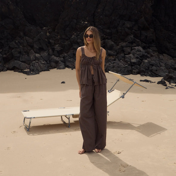AFENDS Women's Cyrus Wide Leg Pant - Coffee Stripe