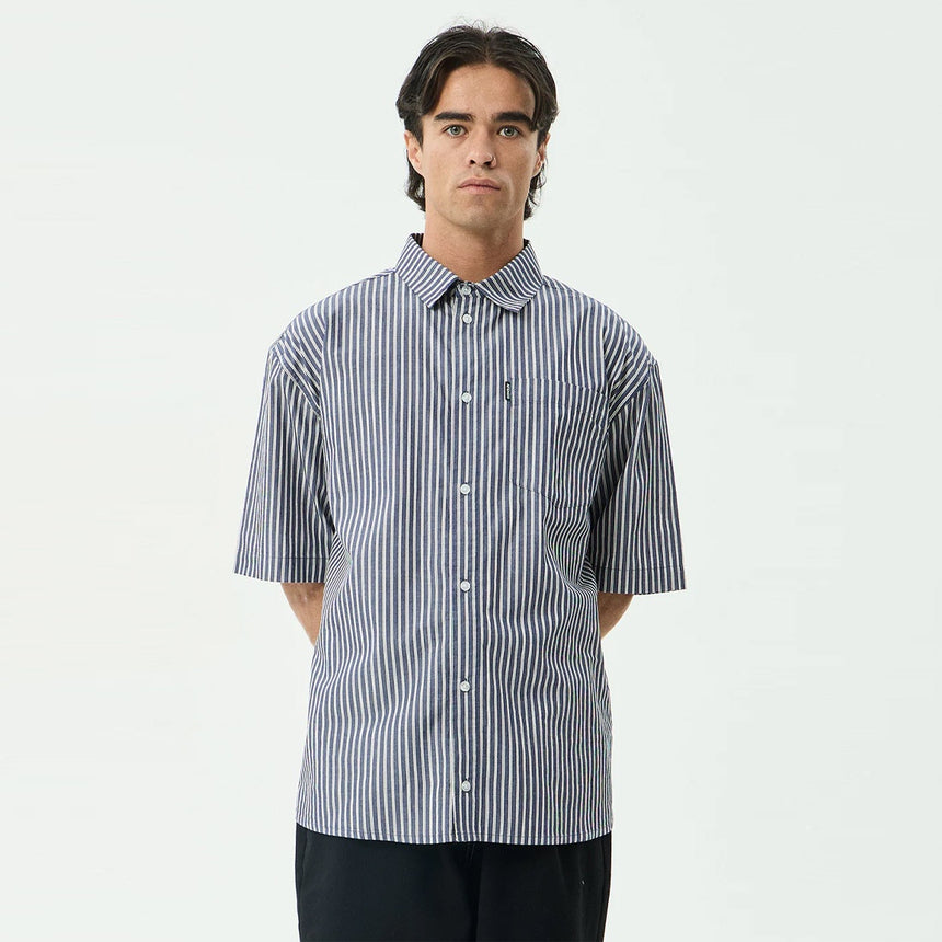 AFENDS Delta Short Sleeve Shirt - Navy Stripe