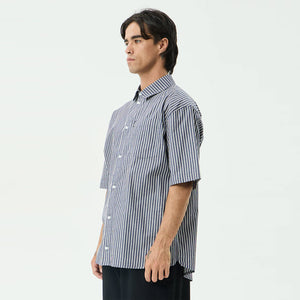 AFENDS Delta Short Sleeve Shirt - Navy Stripe