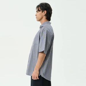 AFENDS Delta Short Sleeve Shirt - Navy Stripe