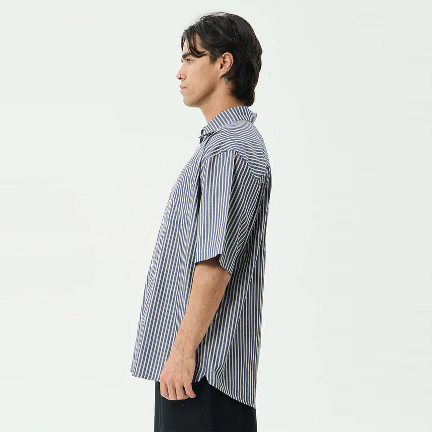 AFENDS Delta Short Sleeve Shirt - Navy Stripe