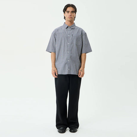 AFENDS Delta Short Sleeve Shirt - Navy Stripe