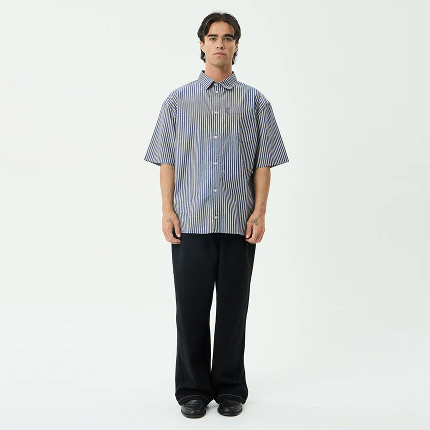 AFENDS Delta Short Sleeve Shirt - Navy Stripe