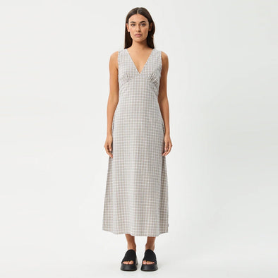 AFENDS Drew Organic Seersucker Maxi Dress - Taupe Check