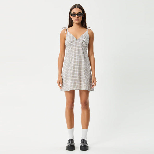 AFENDS Drew Seersucker Mini Dress - Taupe Check