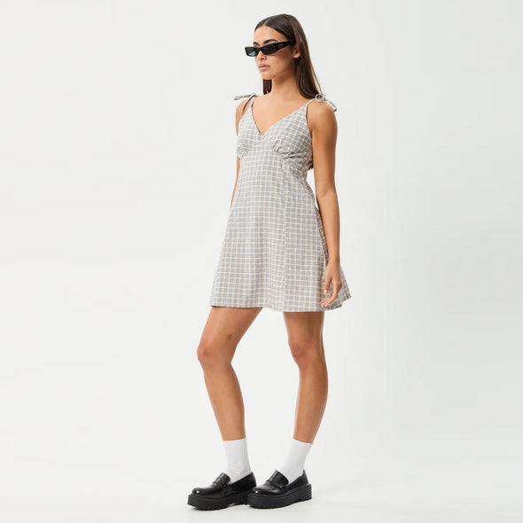 AFENDS Drew Seersucker Mini Dress - Taupe Check