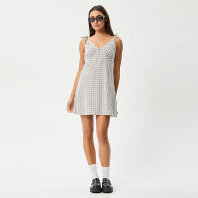 AFENDS Drew Seersucker Mini Dress - Taupe Check