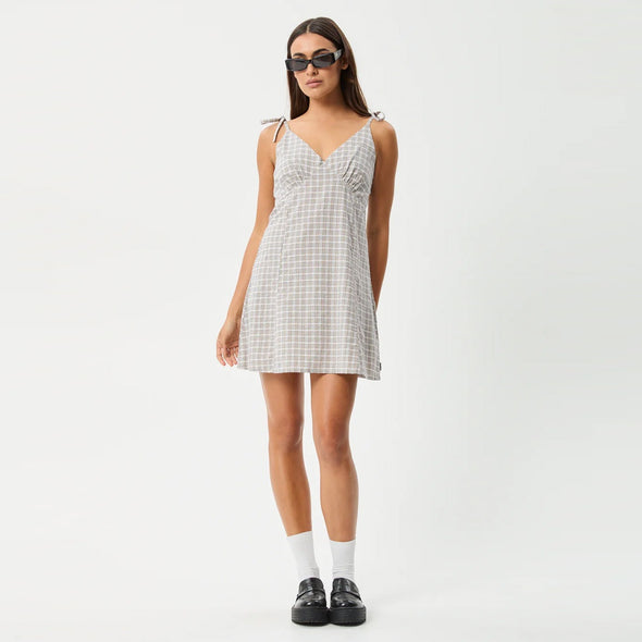 AFENDS Drew Seersucker Mini Dress - Taupe Check