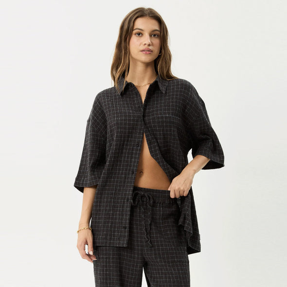 AFENDS Dusk Hemp Seersucker Check Shirt - Black Check