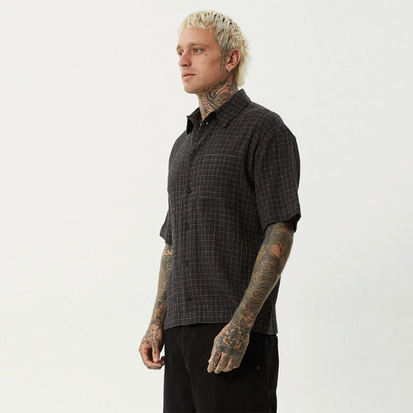 AFENDS Dusk Hemp Seersucker Check Shirt - Black Check