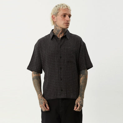 AFENDS Dusk Hemp Seersucker Check Shirt - Black Check