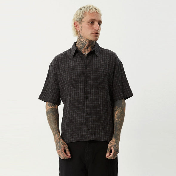 AFENDS Dusk Hemp Seersucker Check Shirt - Black Check