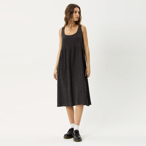 AFENDS Dusk Seersucker Check Midi Dress - Black Check
