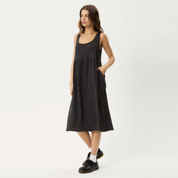 AFENDS Dusk Seersucker Check Midi Dress - Black Check