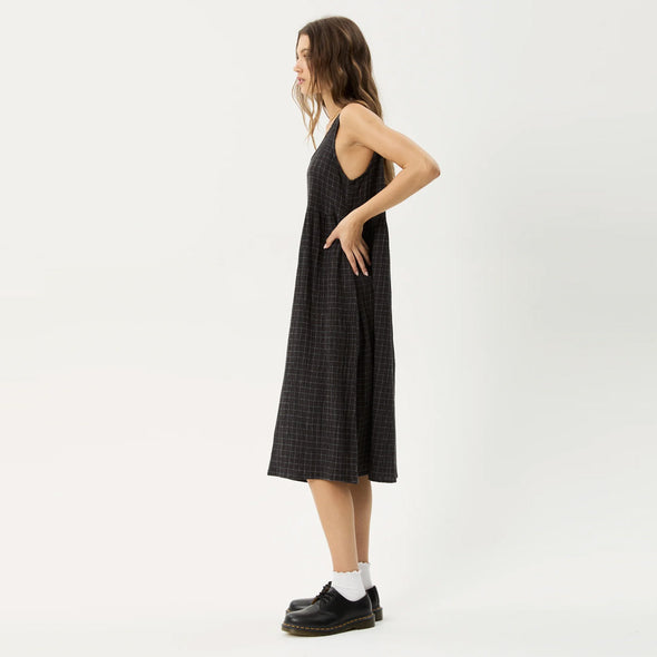 AFENDS Dusk Seersucker Check Midi Dress - Black Check