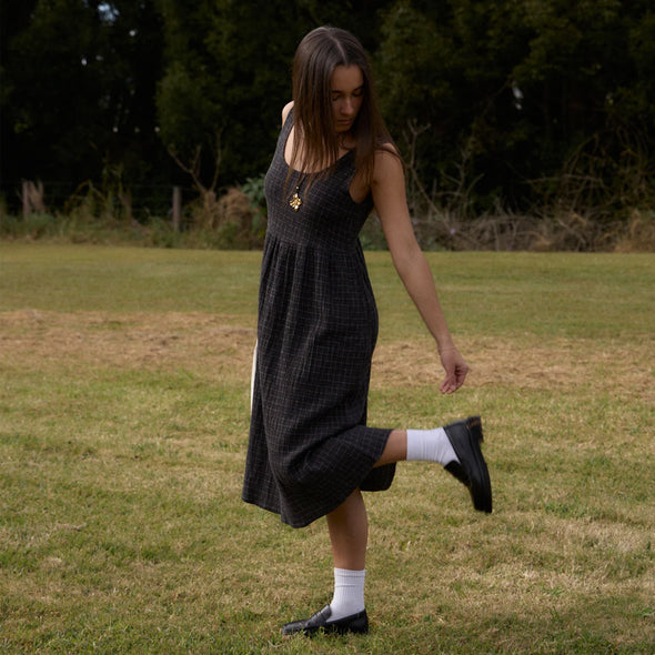 AFENDS Dusk Seersucker Check Midi Dress - Black Check