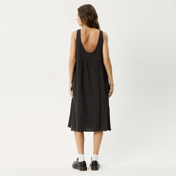 AFENDS Dusk Seersucker Check Midi Dress - Black Check