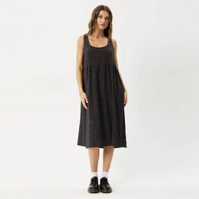 AFENDS Dusk Seersucker Check Midi Dress - Black Check