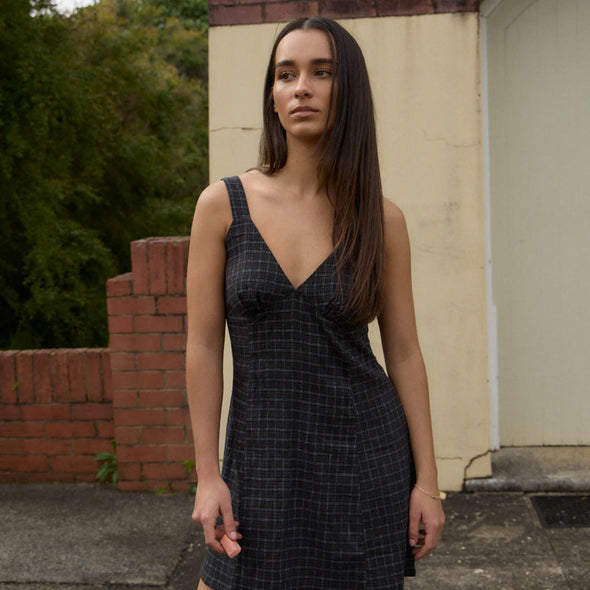 AFENDS Dusk Seersucker Check Mini Dress - Black Check