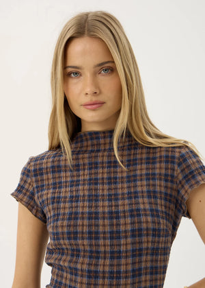AFENDS Elodie Seersucker Mini Dress - Shev Indigo Check