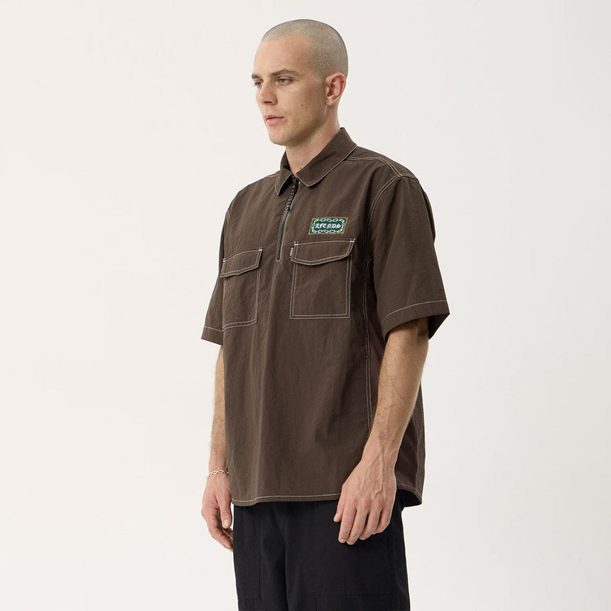 AFENDS Equipment Workwear Short Sleeve Shirt - Coffee