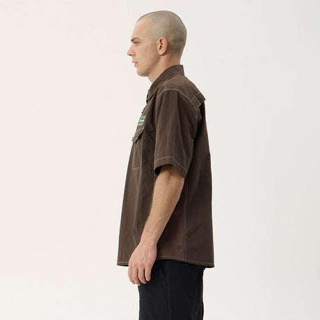 AFENDS Equipment Workwear Short Sleeve Shirt - Coffee