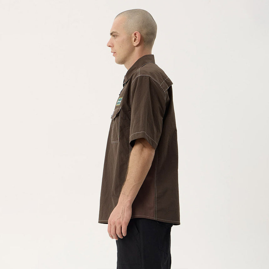 AFENDS Equipment Workwear Short Sleeve Shirt - Coffee