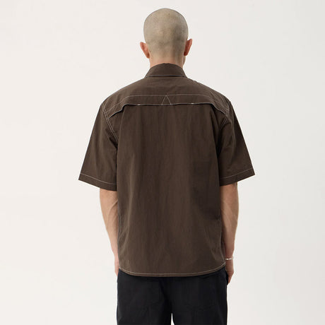 AFENDS Equipment Workwear Short Sleeve Shirt - Coffee