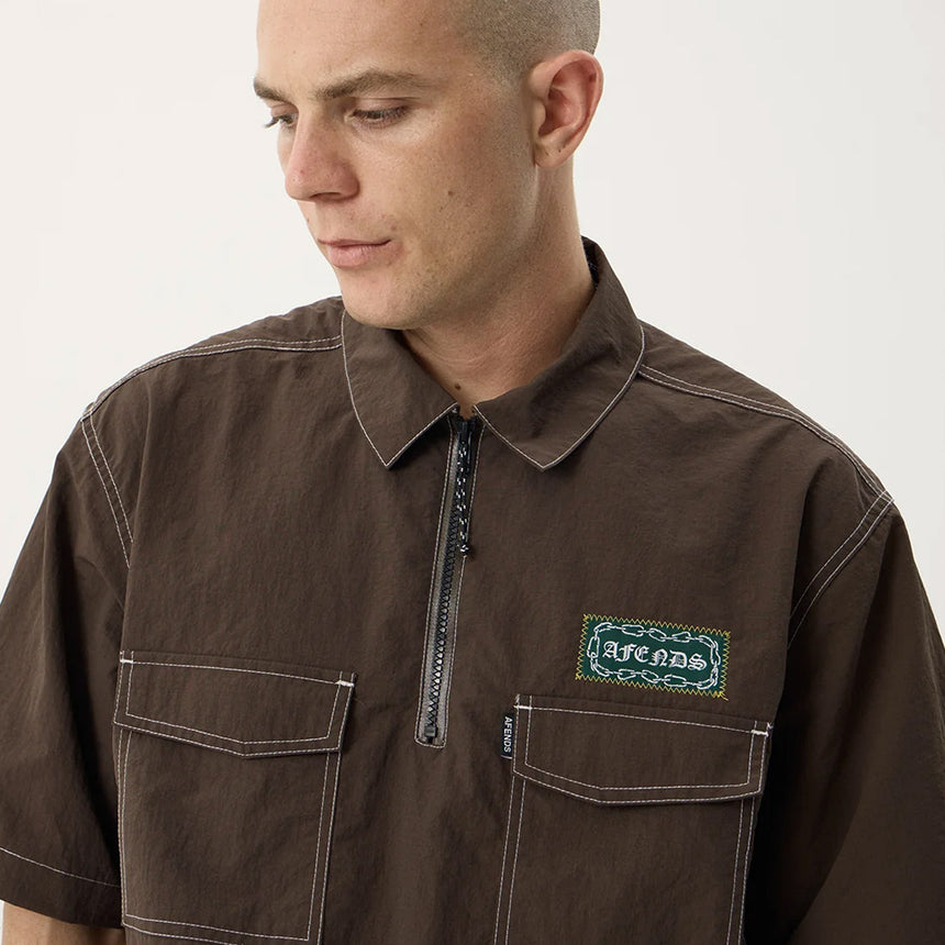 AFENDS Equipment Workwear Short Sleeve Shirt - Coffee