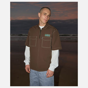 AFENDS Equipment Workwear Short Sleeve Shirt - Coffee